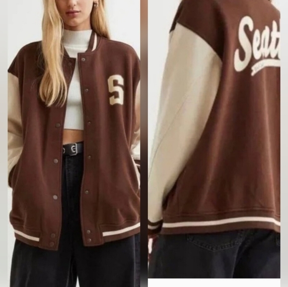Divided Jackets & Blazers - Divided Brown and Cream Varsity Jacket Classic Collegiate Style